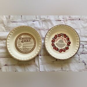 Vintage Country Harvest Pie Plates Set Cherry & Cheesecake Recipe Dishes 11”